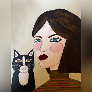 FINAL SALE! THIS WEEKEND ONLY! 🎨 Original art abstract painting of woman w/cat